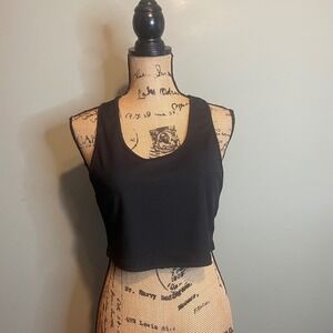 SHEIN Black Ribbed Racerback Crop Tank Top Women's Size L‎